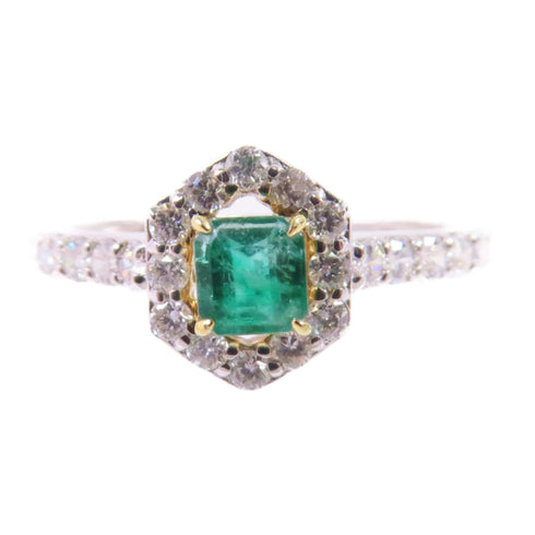 FINE JEWELRY 0.28ct Emerald 0.48ct Diamond Ring 18K White Gold US#6.75