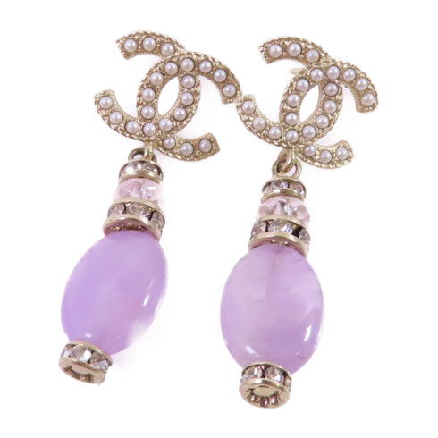 CHANEL GHW CC Earrings B21/S Metal PVC White Light Purple Gold Tone Color