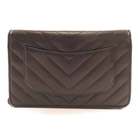 CHANEL Herringbone CC 2.55 Wallet Chain Shoulder Bag A80834 Lambskin Black