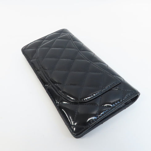 CHANEL Quilted CC SHW Long Wallet Patent Leather Black