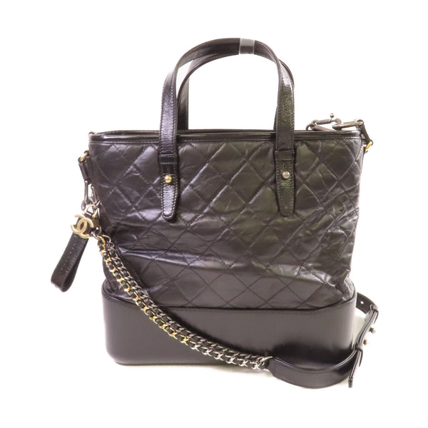 CHANEL Quilted CC Gabrielle Shopping Tote Bag Handbag Calfskin Leather Black
