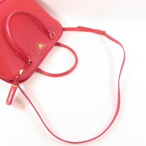 PRADA GHW Saffiano Lux Bag 2 Way Shoulder Bag Calfskin Leather Red