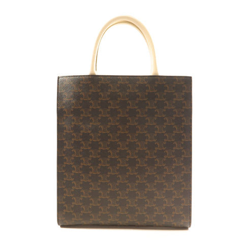 CELINE GHW Cabas Triomphe 2 Way Shoulder Bag PVC Coated Canvas Brown/White