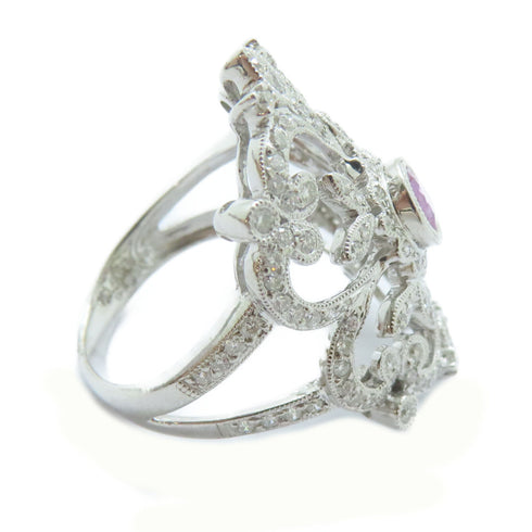 FINE JEWELRY 0.53ct Sapphire 1.00ct Diamond Ring 18K White Gold US#6.5