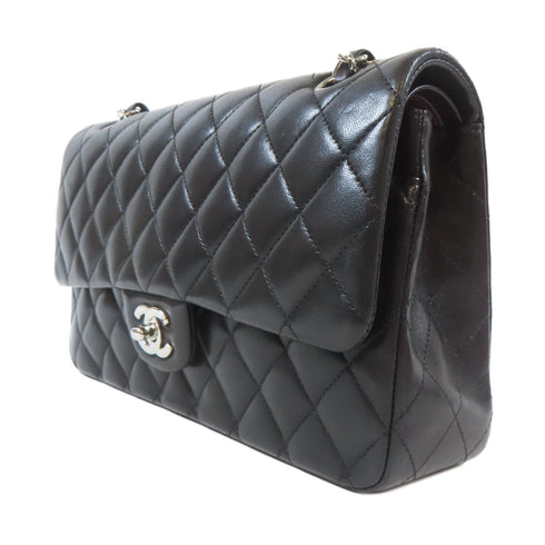 CHANEL Quilted CC SHW Classic Flap 25cm Chain Shoulder Bag A01112 Lambskin Black