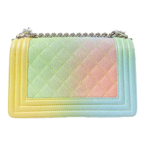 CHANEL Quilted CC SHW Le Boy Chain Shoulder Bag Calfskin Leather Multicolor