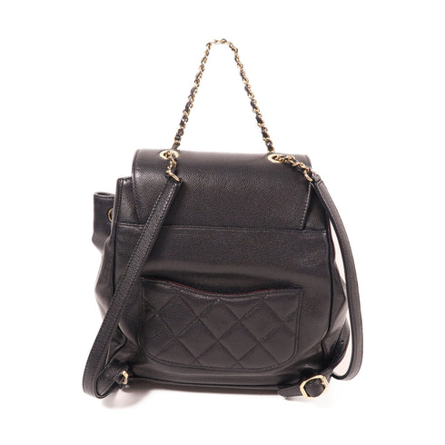 CHANEL CC GHW Backpack Rucksack Calfskin Leather Black v1