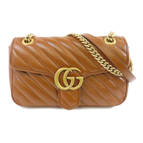 GUCCI GHW GG Marmont Chain Shoulder Bag 443497 Calfskin Leather Brown