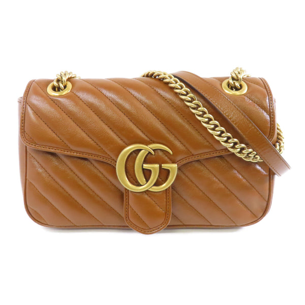 GUCCI GHW GG Marmont Chain Shoulder Bag 443497 Calfskin Leather Brown