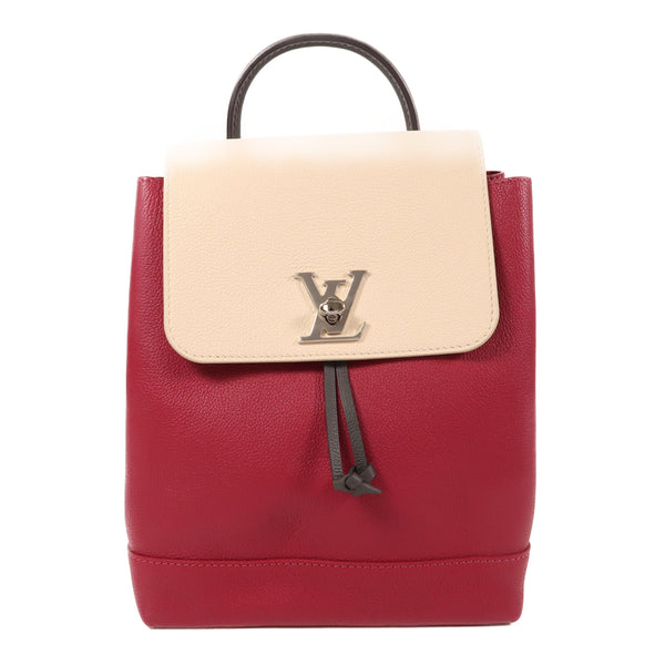 LOUIS VUITTON LV SHW Lockme Backpack M52734 Soft Grained Leather Beige/Rouge