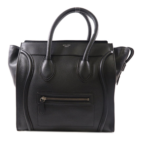 CELINE SHW Mini Luggage Tote Shoulder Bag ATY112 Calfskin Leather Black