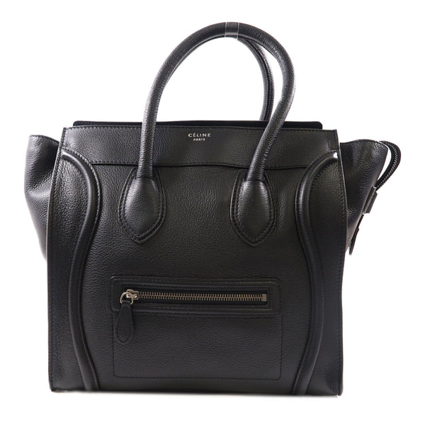 CELINE SHW Mini Luggage Tote Shoulder Bag ATY112 Calfskin Leather Black
