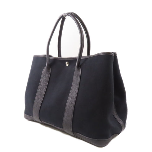 HERMES PHW Garden Party PM Tote Bag Canvas/Leather 89 Noir