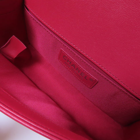 CHANEL Quilted CC SHW Boy 20 Chain Shoulder Bag Lamskin Leather Pink