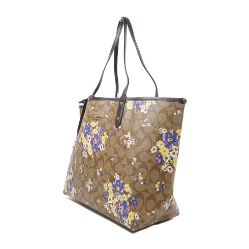 COACH GHW Tote Bag Shoulder Bag E1811 Coated Canvas Brown/Purple/Yellow