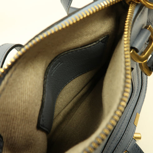 Chloe GHW Mini Marcie 2 Way Shoulder Bag Handbag Calfskin Leather Blue