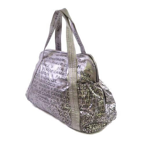 CHANEL CC SHW Tote Bag Shoulder Bag Nylon Silver Balck