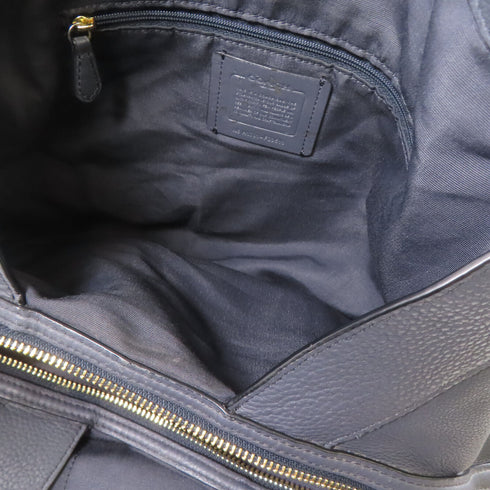 COACH GHW Shoulder Handbag Calfskin Leather Navy