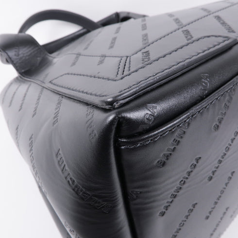 BALENCIAGA SHW Navy Cabas Logo Tote Bag 339933 Calfskin Leather Black