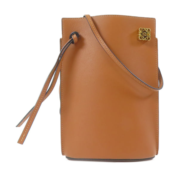 LOEWE GHW Dice Pocket Shoulder Bag C630R12X01 Calfskin Leather Brown