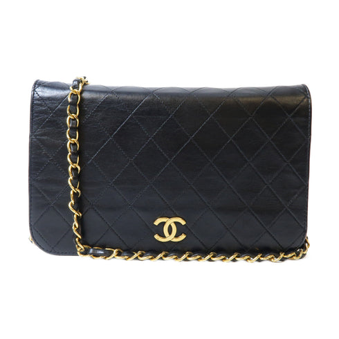 Chanel CC GHW Shoulder Bag Chain Shoulder Bag Calfskin Leather Black Quilted