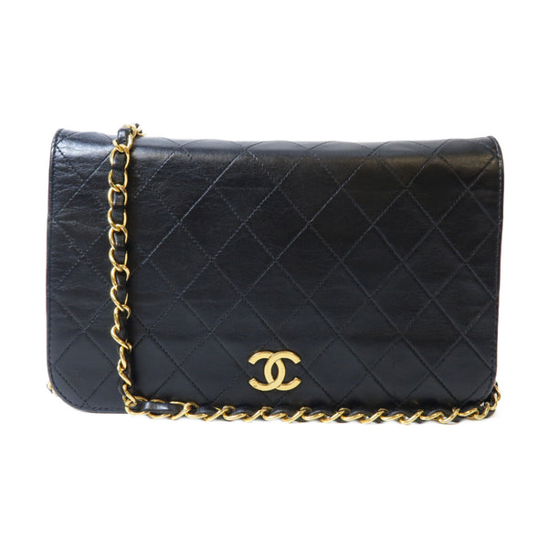 Chanel CC GHW Shoulder Bag Chain Shoulder Bag Calfskin Leather Black Quilted