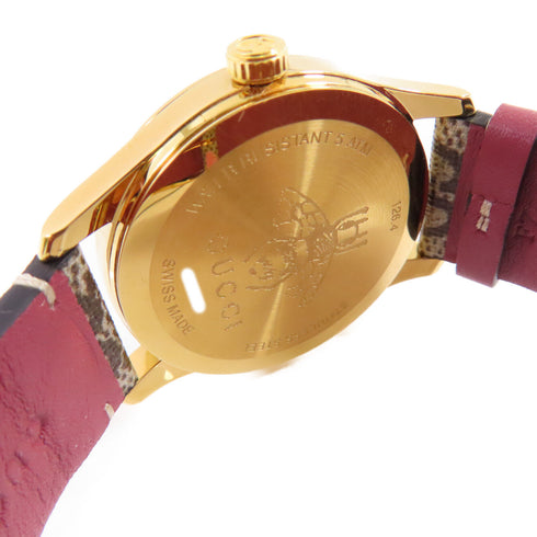 GUCCI GG Timeless Quartz Watch SS Coated Leather Belt YA1264038A Brown Pink