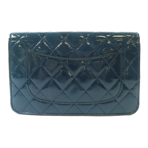 CHANEL CC Quilted GHW WOC Wallet On Chain Shoulder Bag Patent Leather Blue