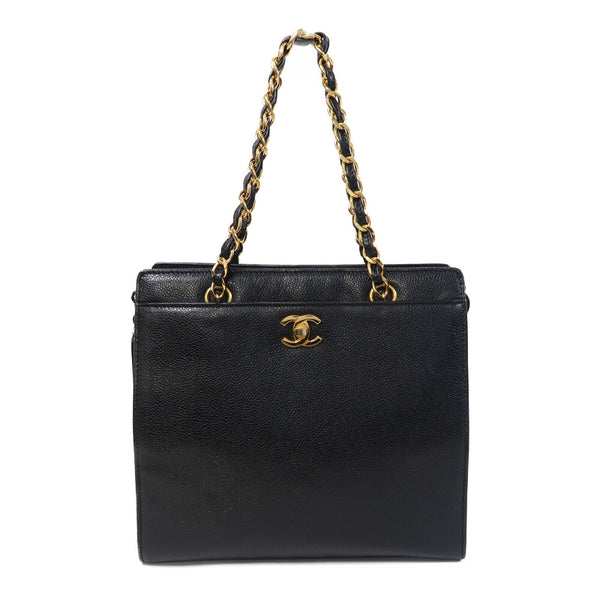 CHANEL CC GHW Chain Hand Bag Calfskin Leather Black