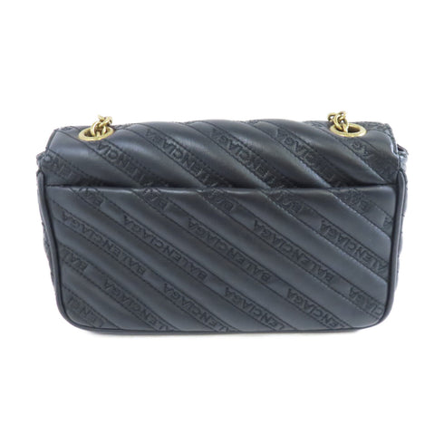 BALENCIAGA GHW Chain Shoulder Bag Calfskin Leather Black