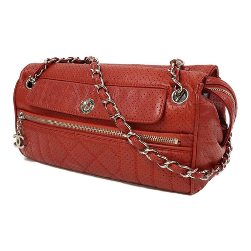 CHANEL CC SHW Chain Shoulder Bag Calfskin Leather Red v1