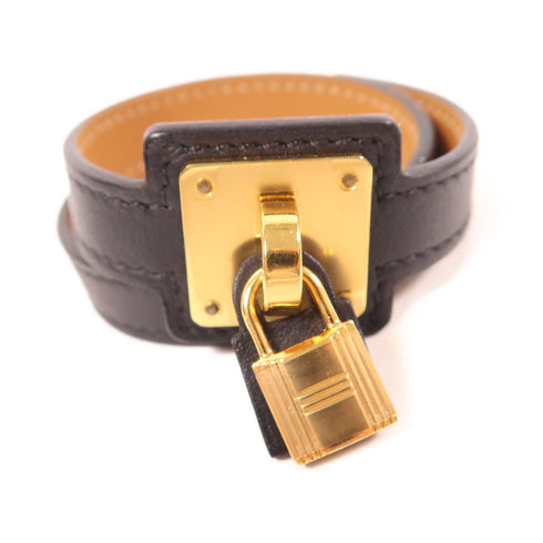 HERMES GHW O'kelly Bracelet Leather Noir Black