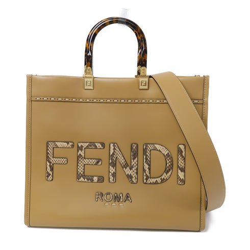 FENDI GHW Sunshine Tote 2 Way Shoulder Bag Handbag 8BH386 Calfskin Leather Brown