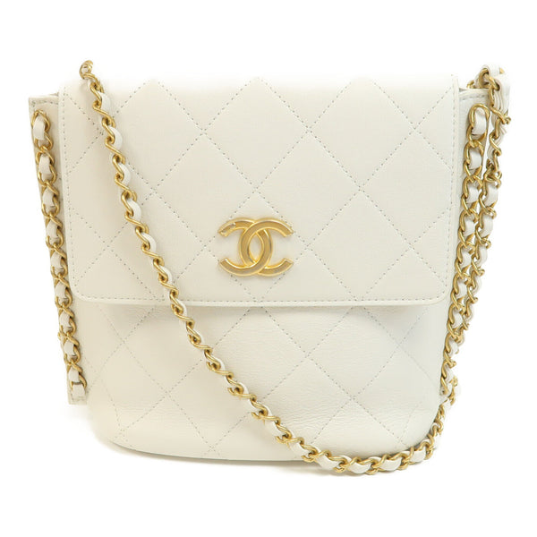 CHANEL Quilted CC GHW Chain Shoulder Bag Calfskin Leather White