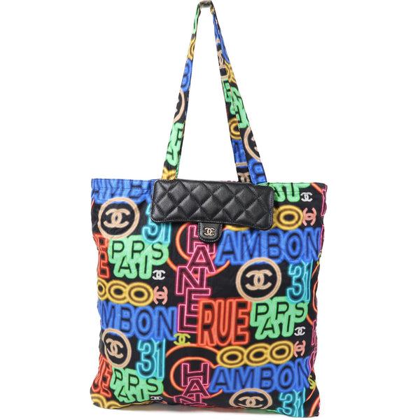 CHANEL Quilted CC GHW Eco Bag 2 Way Chain Shoulder Tote AP2095B Caviar Nylon