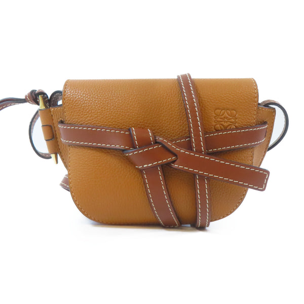 LOEWE GHW Mini Gate Shoulder Crossbody Bag Calfskin Leather Brown