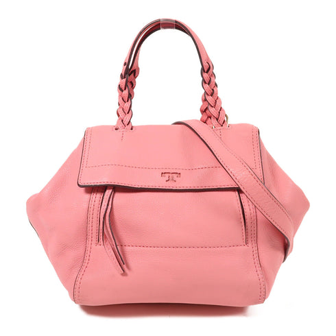 Tory Burch GHW 2 Way Shoulder Bag Calfskin Leather Pink