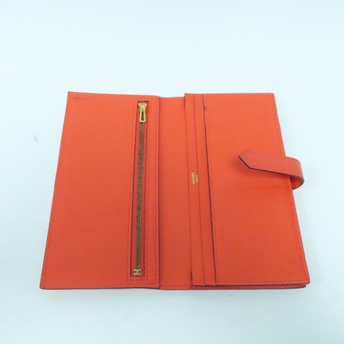 HERMES GHW Bearn W Snap Long Wallet Veau Epsom Leather Rose Jaipur Red