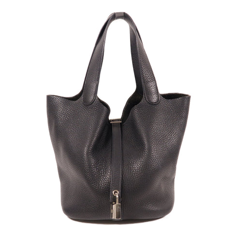 HERMES PHW Picotin MM Handbag Clemence Leather 2Z Bleu Nuit