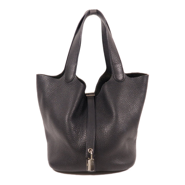 HERMES PHW Picotin MM Handbag Clemence Leather 2Z Bleu Nuit