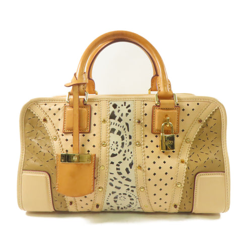 LOEWE GHW Lace Amazona Handbag Lambskin Leather Beige/Brown