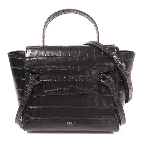 CELINE GHW Belt Bag 2 Way Shoulder Handbag Embossed Calfskin Leather Black