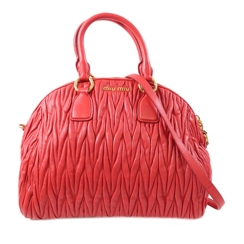 Miu Miu GHW Matelasse 2way Shoulder Bag RL0067 Lambaskin Leather Red