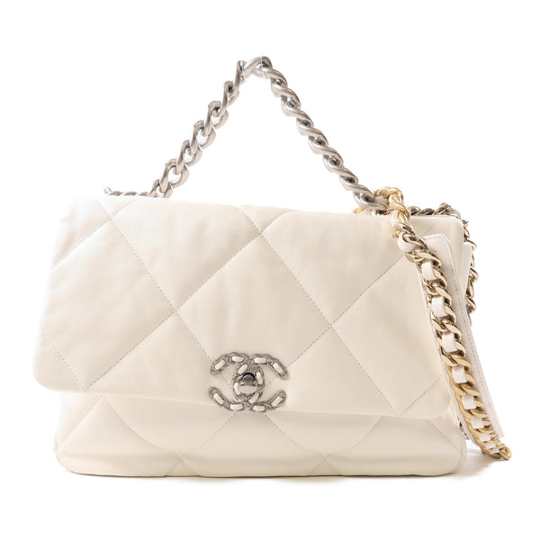 CHANEL CC C19 Medium 2 Way Shoulde Bag Lambskin Leather