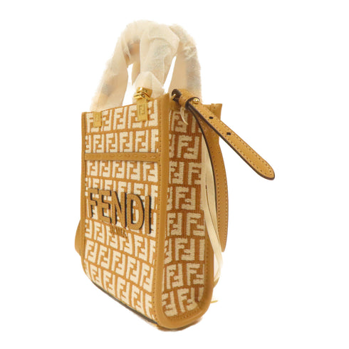 FENDI GHW Mini Sunshine Bag 2 WayvShoulder Bag Handbag Tweed Brown/White