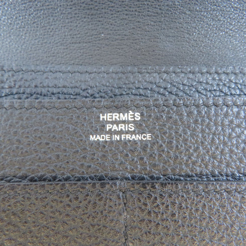 HERMES PHW Dogon GM Long Bifold Wallet Clemence Leather Noir Black
