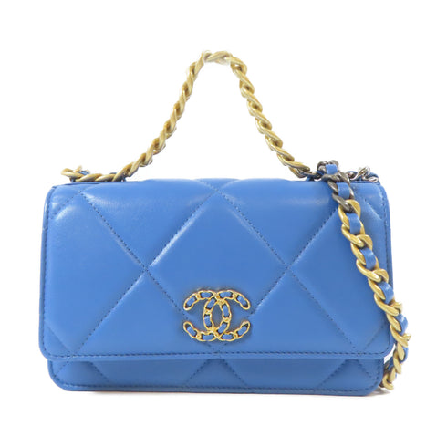 CHANEL Quilted CC GHW 19 WOC Wallet On Chain Shoulder AP0957 Lambskin Blue