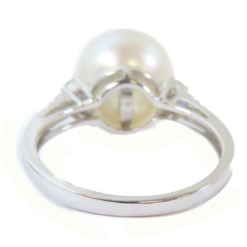 FINE JEWELRY 0.134ct Diamond 4.5g Pearl Ring 18K White Gold US#6.75