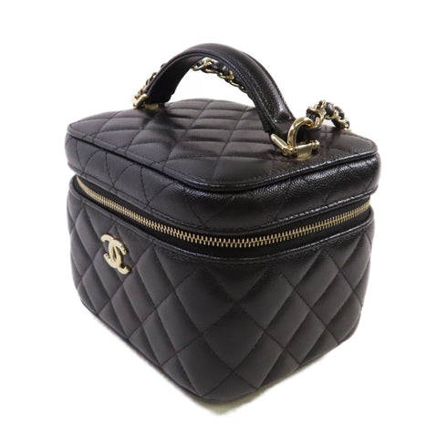 CHANEL Quilted GHW CC Vanity Case Shoulder Bag Caviar Leather AS317Y33352 Black