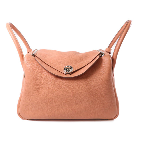 HERMES PHW Lindy 30 Shoulder Bag Clemence Leather Crevette